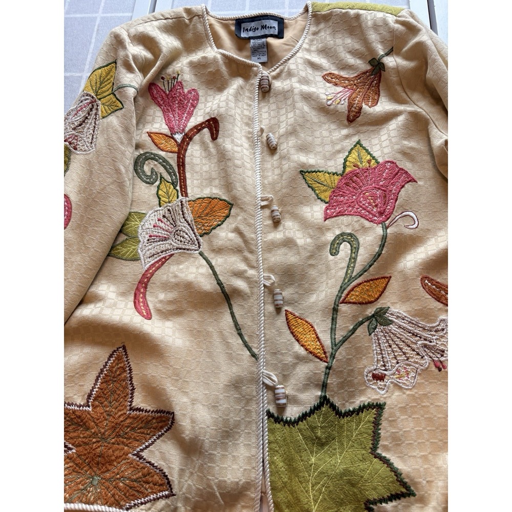 Indigo Moon Floral‎ Embroidered Lined Blazer Cardigan Boho Artsy Comfort Sz 1X - Picture 2 of 9